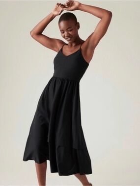 Athleta XS Elation Black Spaghetti-Strap Midi Dress